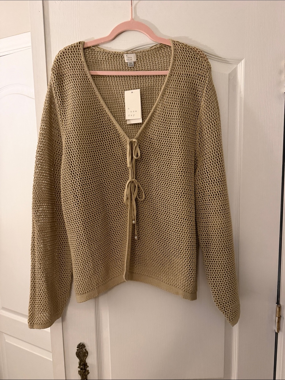 a new day Beige Crochet Tie-Front Sweater Cardigan NWT Size XXL great transition
